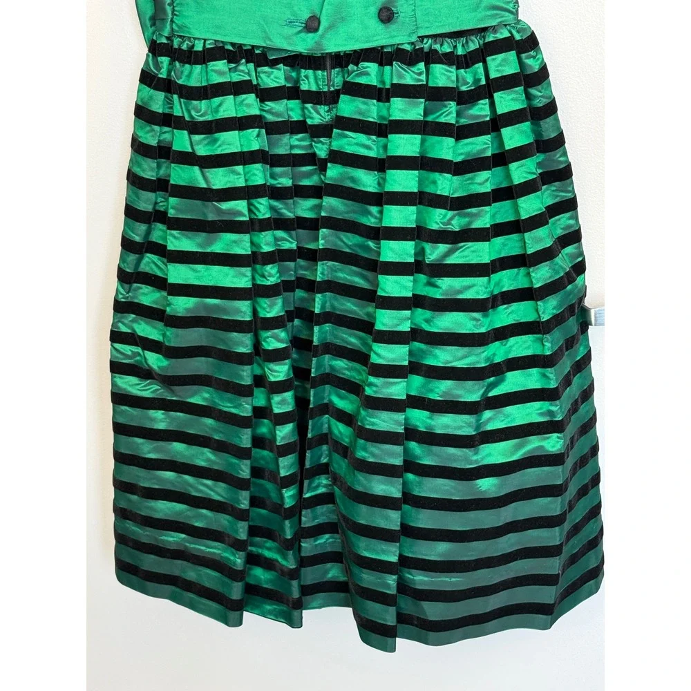 Vintage Sylvia Whyte Saks Girls Velvet Holiday Dress Green Black Tulle 10